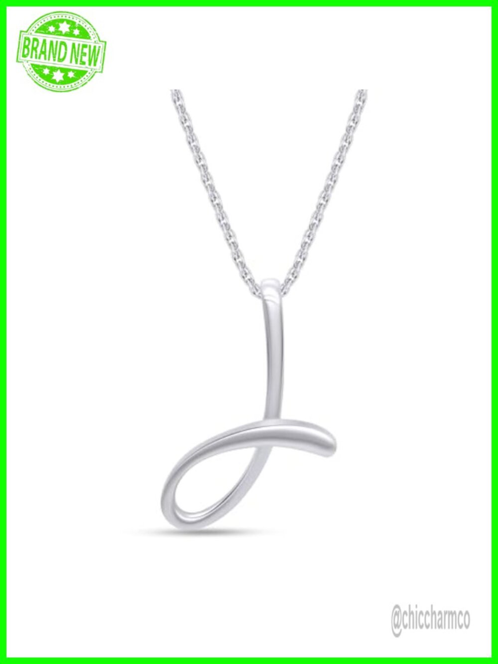 14k White Gold Plated 925 Sterling Silver Initial J Pendant Necklace